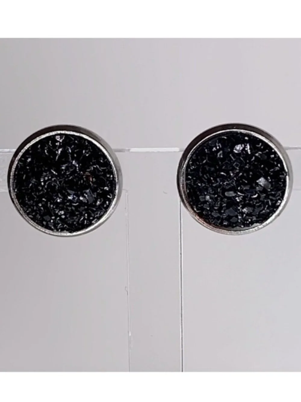 Black Faux Druzy Stud Stainless Steel Earrings Fashion Jewelry